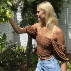 Rusty Brown Smocked Asymmetrical Crop Top